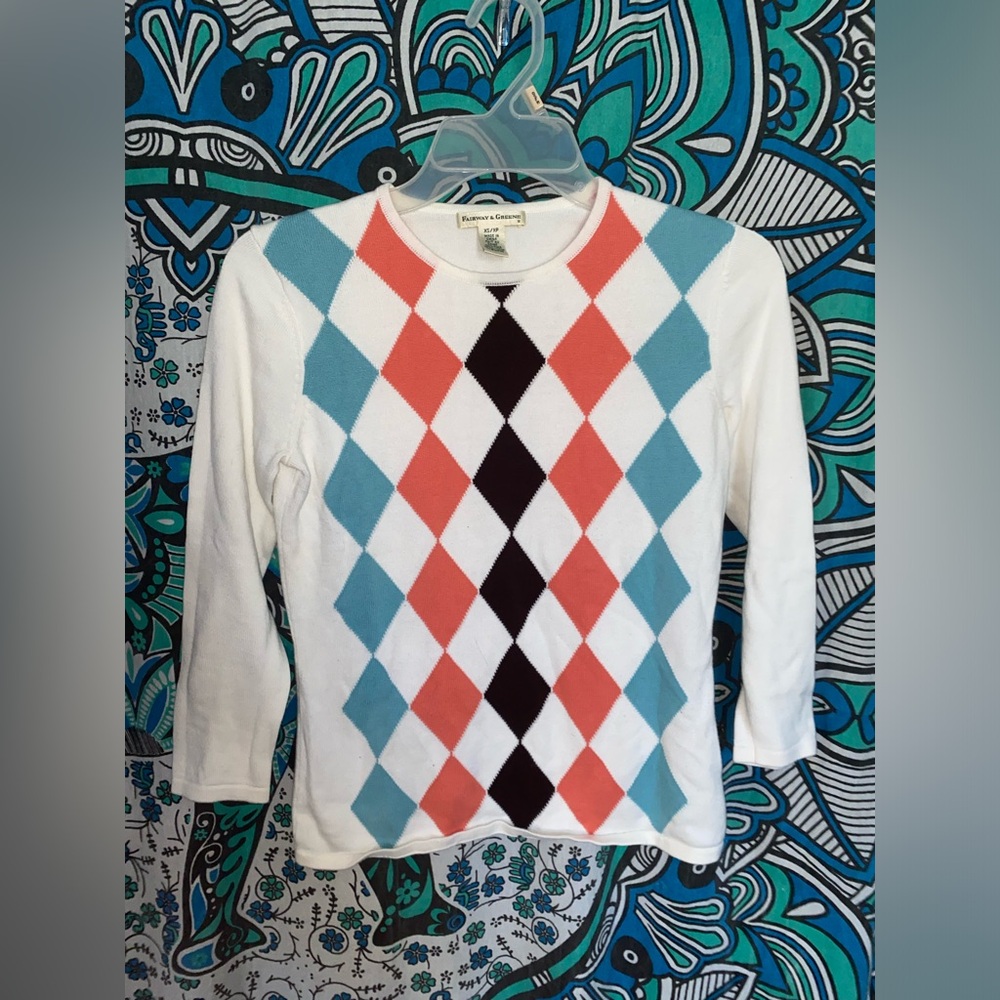 Vintage Fairway & Greene White Plaid Sweater